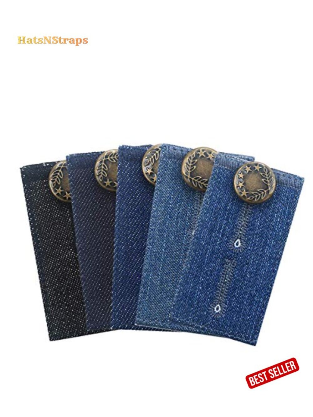 Denim Waistband Extenders for Pants, 5 Pack, Metal Buttons, Add Waist Space